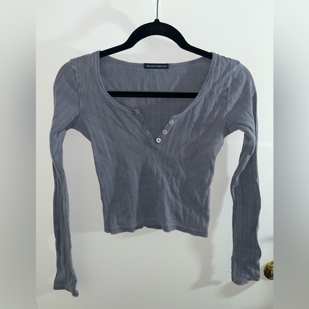 Brandy Melville Slate Blue Zelly Long Sleeve Crop - Picture 8 of 8